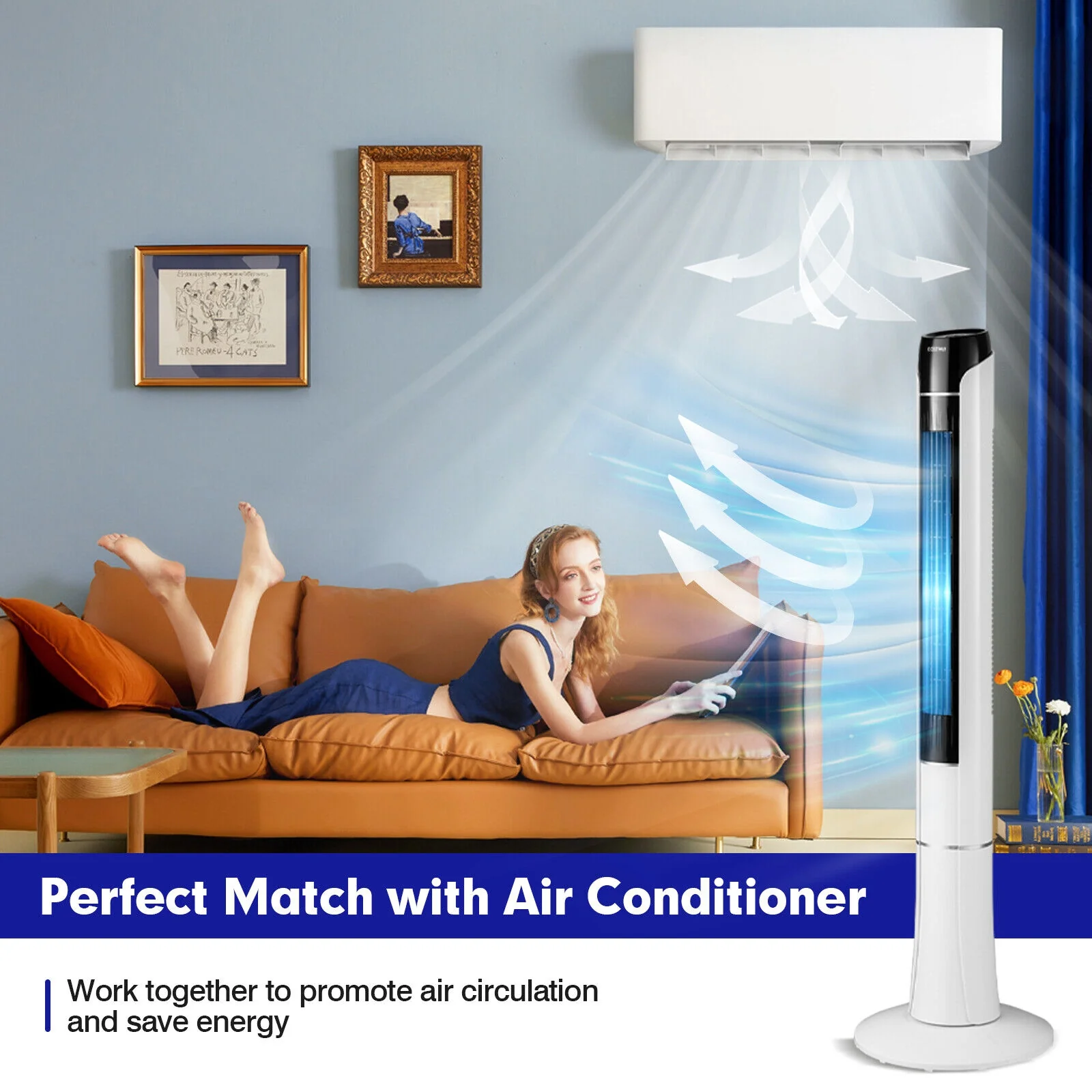 Portable 48 Inches Tower Fan with Remote Control-White - Image 7