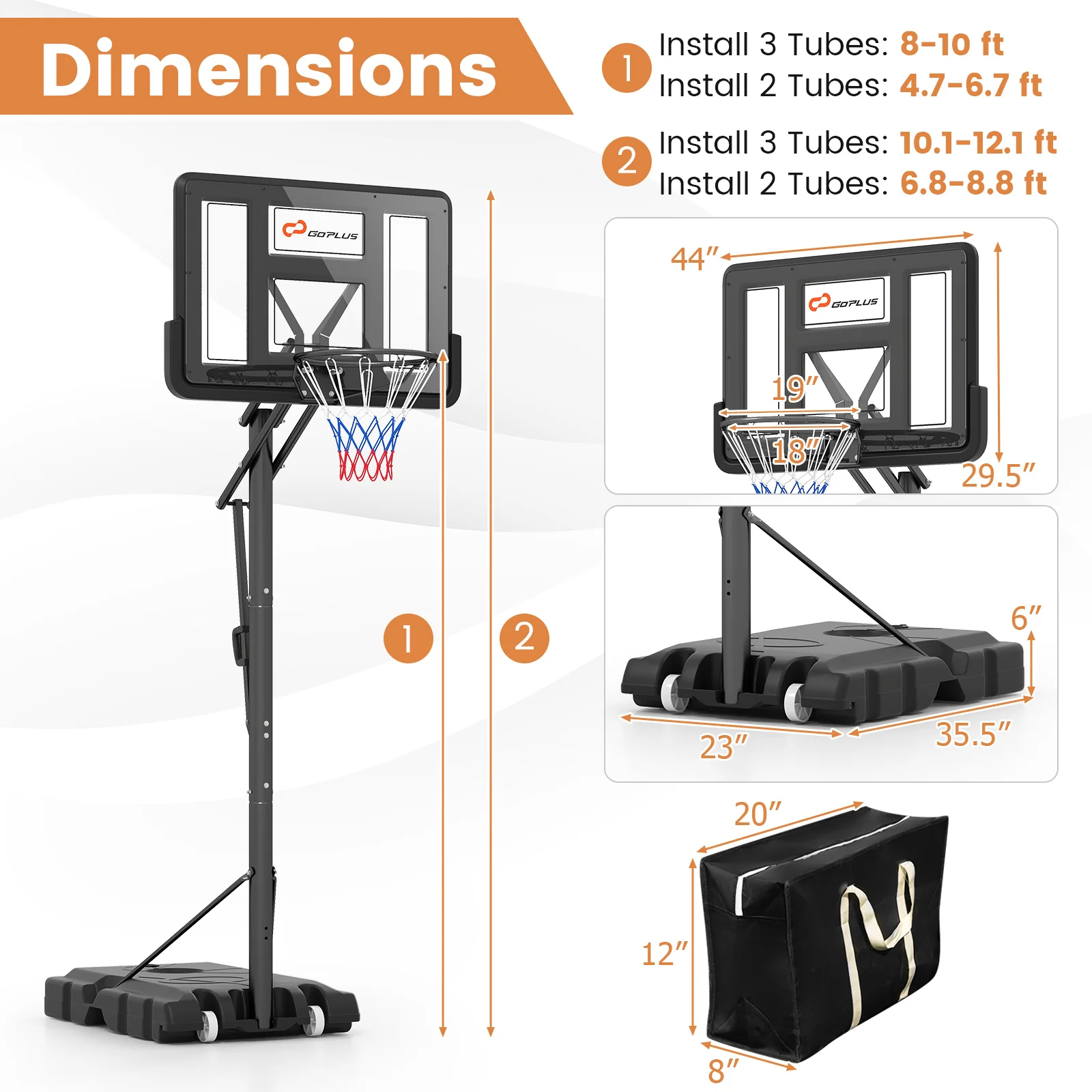 Portable Basketball Hoop with 4.6 to 10 Feet 10-Level Height Adjustable - Image 5