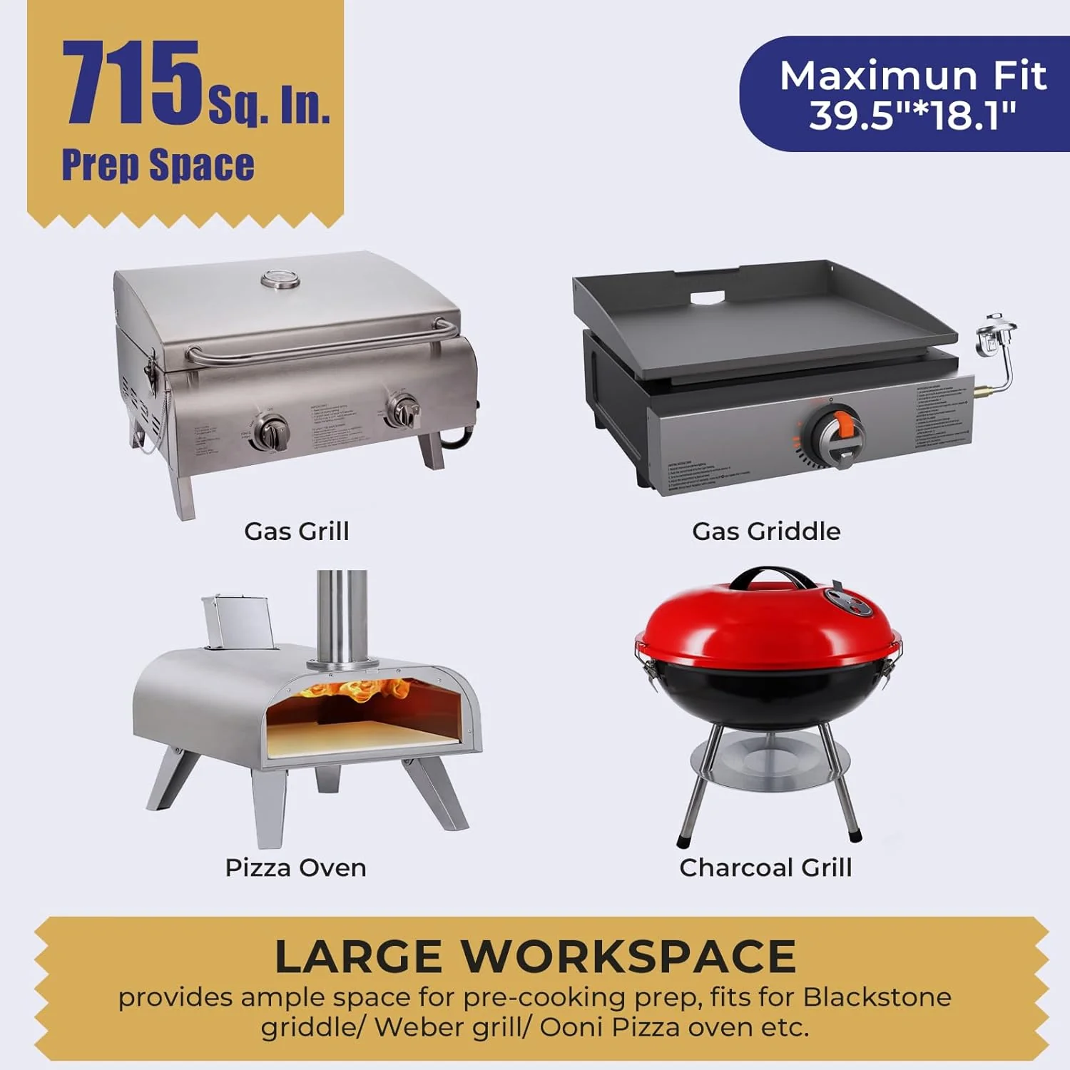 Portable Folding Grill Prep Table with Wheels BBQ Grill Stand for Camping Tailgate - Image 4