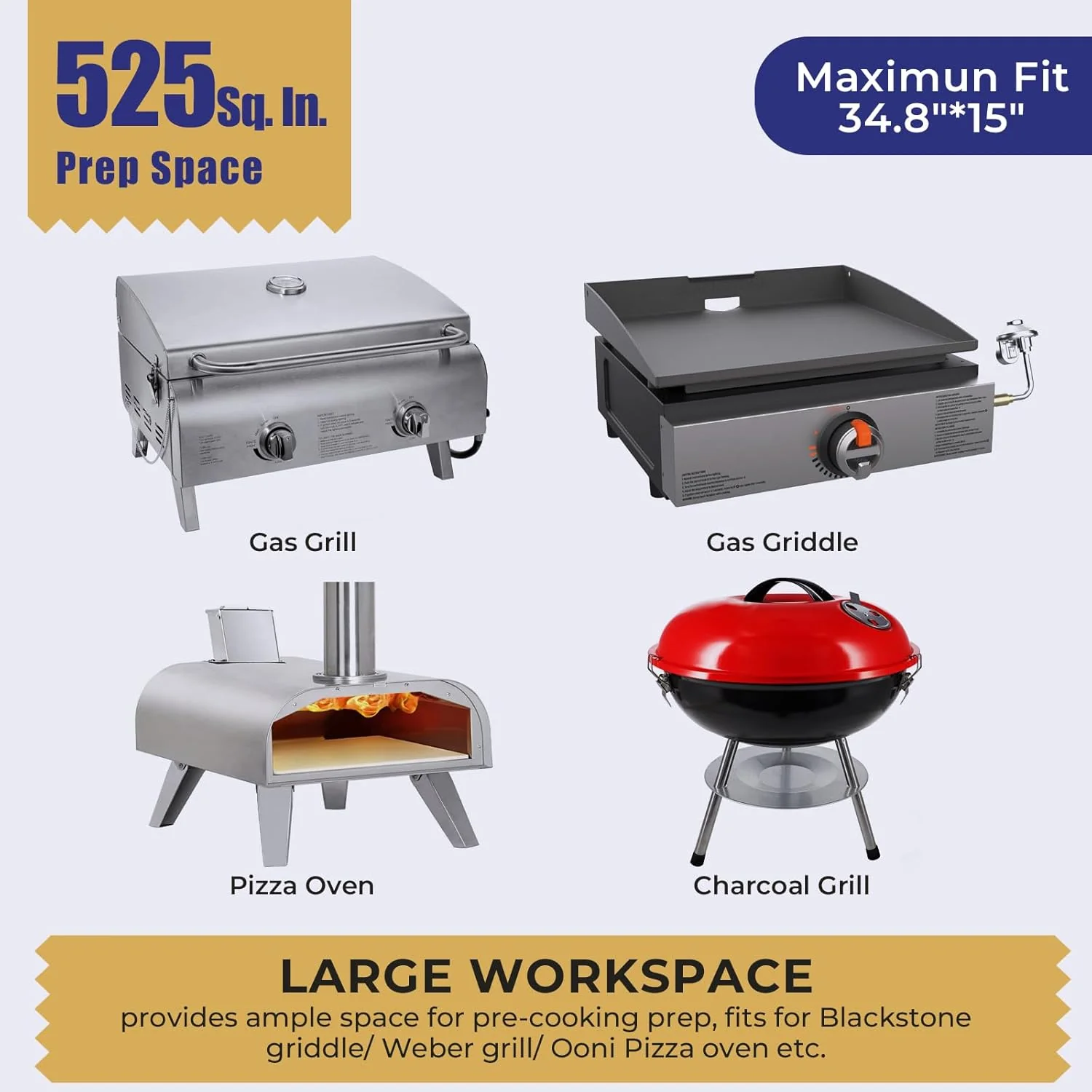 Portable Grill Prep Table with Adjustable and Folding Legs, 304 Stainless Steel BBQ Grill Stand for Tabletop Griddle and Pizza Oven - Image 4