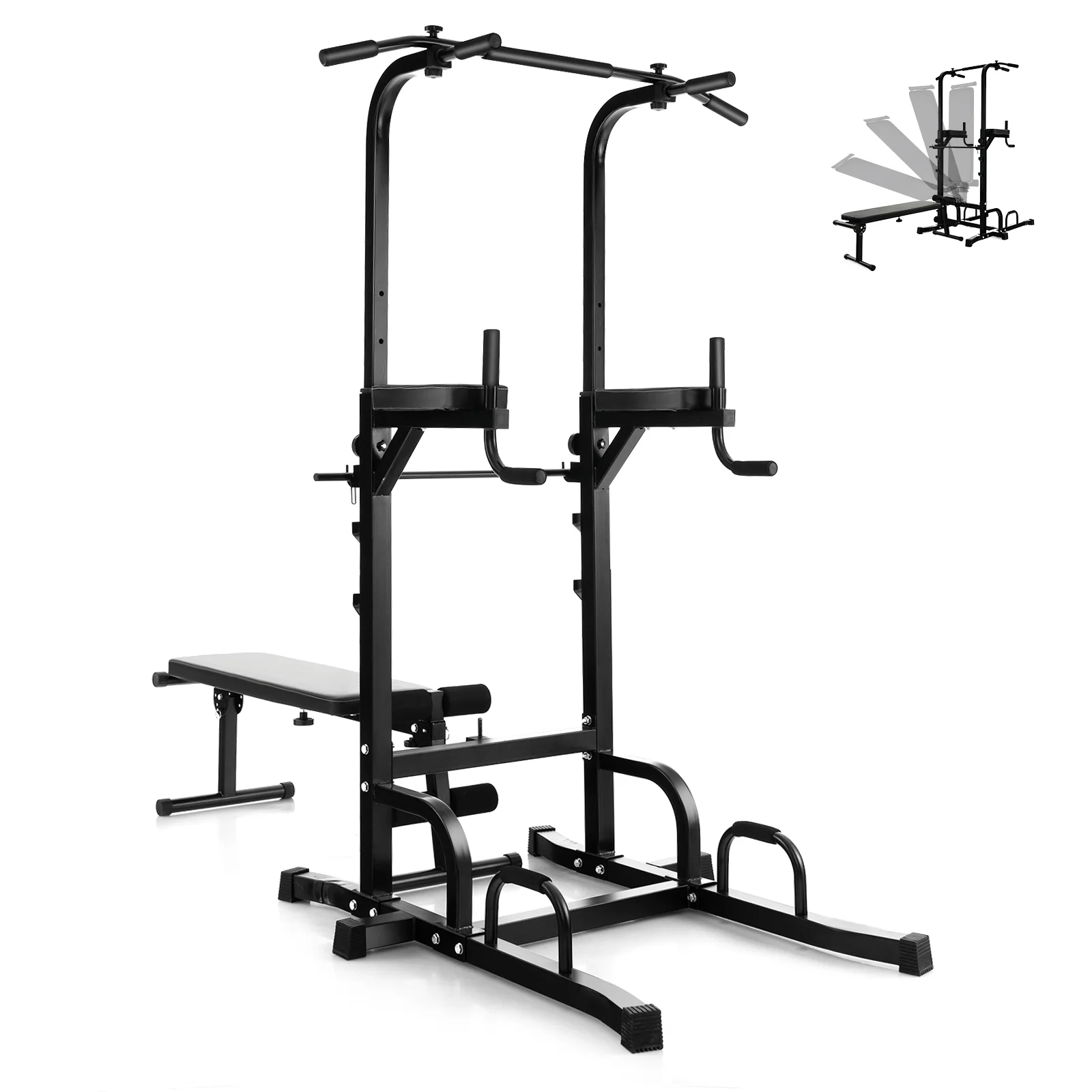 Power Tower Pull Up Bar Stand with Adjustable Heights and Bench - Image 2