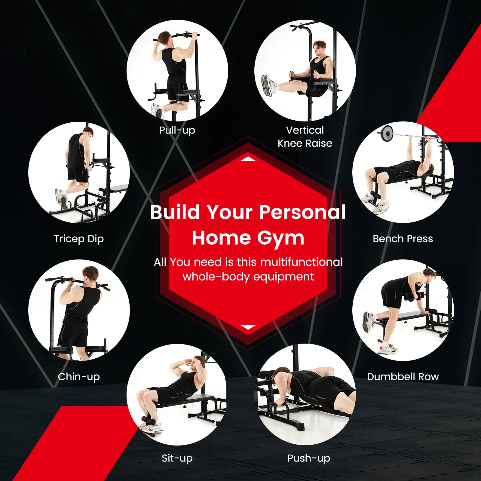 Power Tower Pull Up Bar Stand with Adjustable Heights and Bench - Image 8