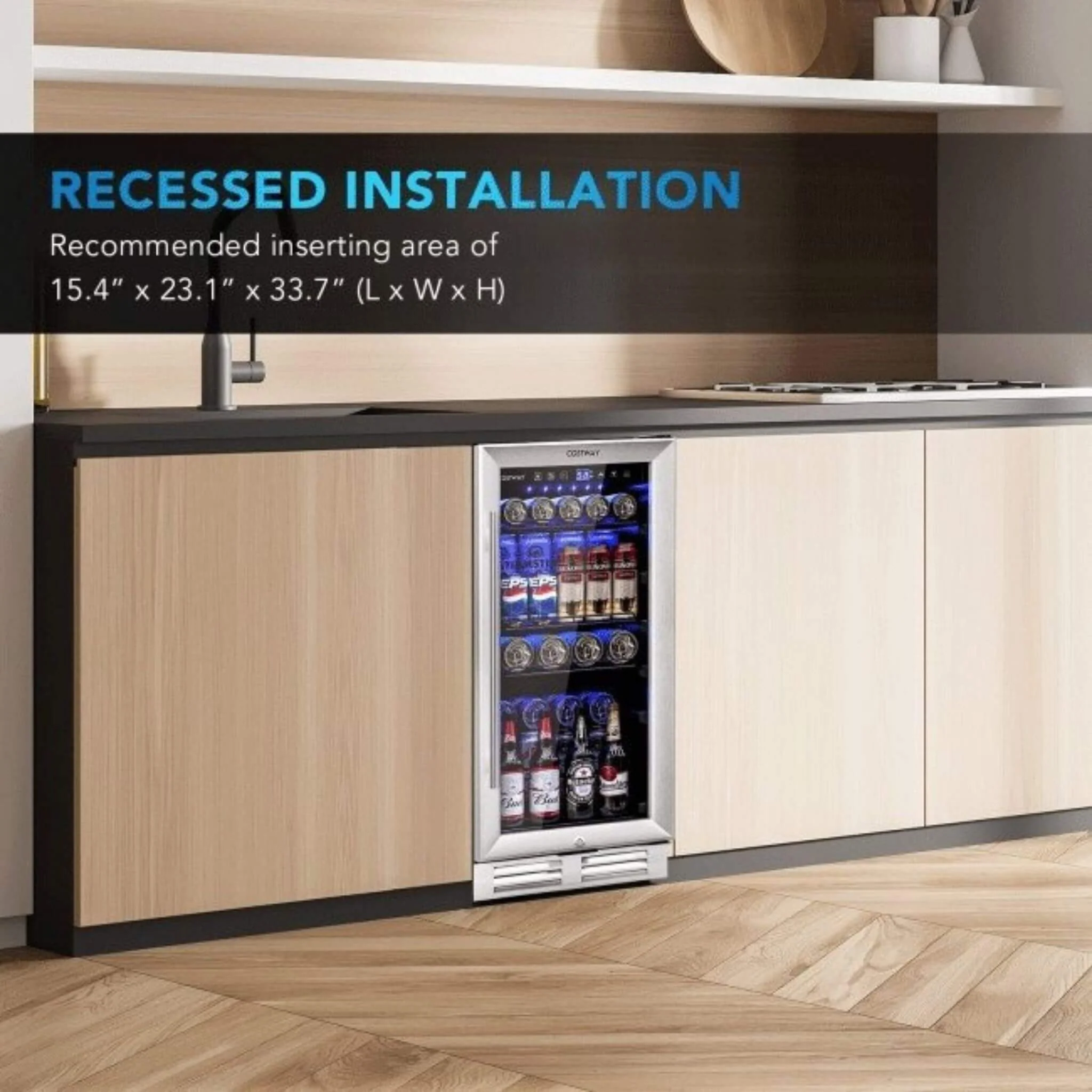 Premium 15" Tall Built-In Freestanding Beverage Cooler Refrigerator 100 Cans - Image 4