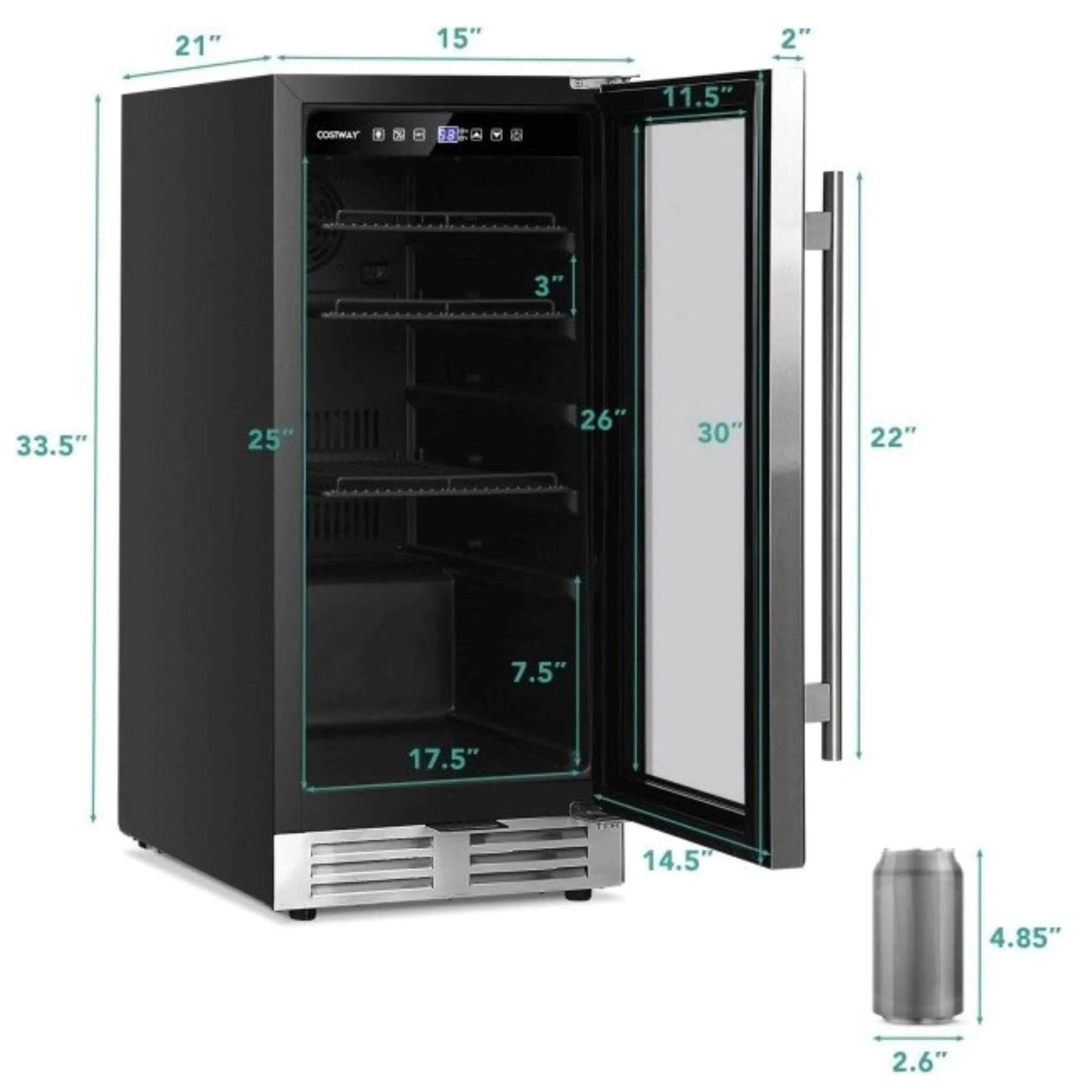 Premium 15" Tall Built-In Freestanding Beverage Cooler Refrigerator 100 Cans - Image 5