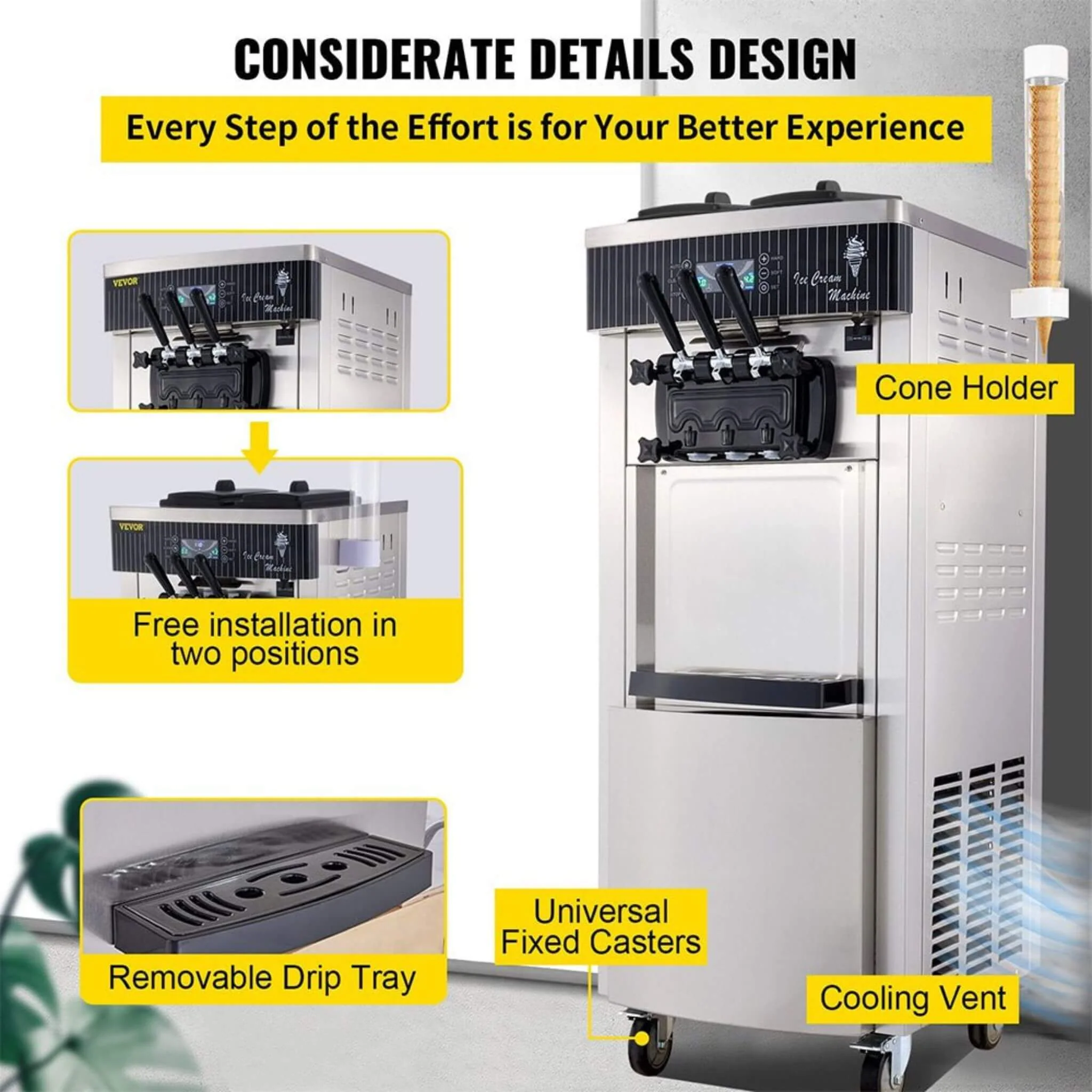 Premium 3-Flavors Commercial Soft Serve Ice Cream Machine Yogurt Maker 20-28 L/H - Image 10