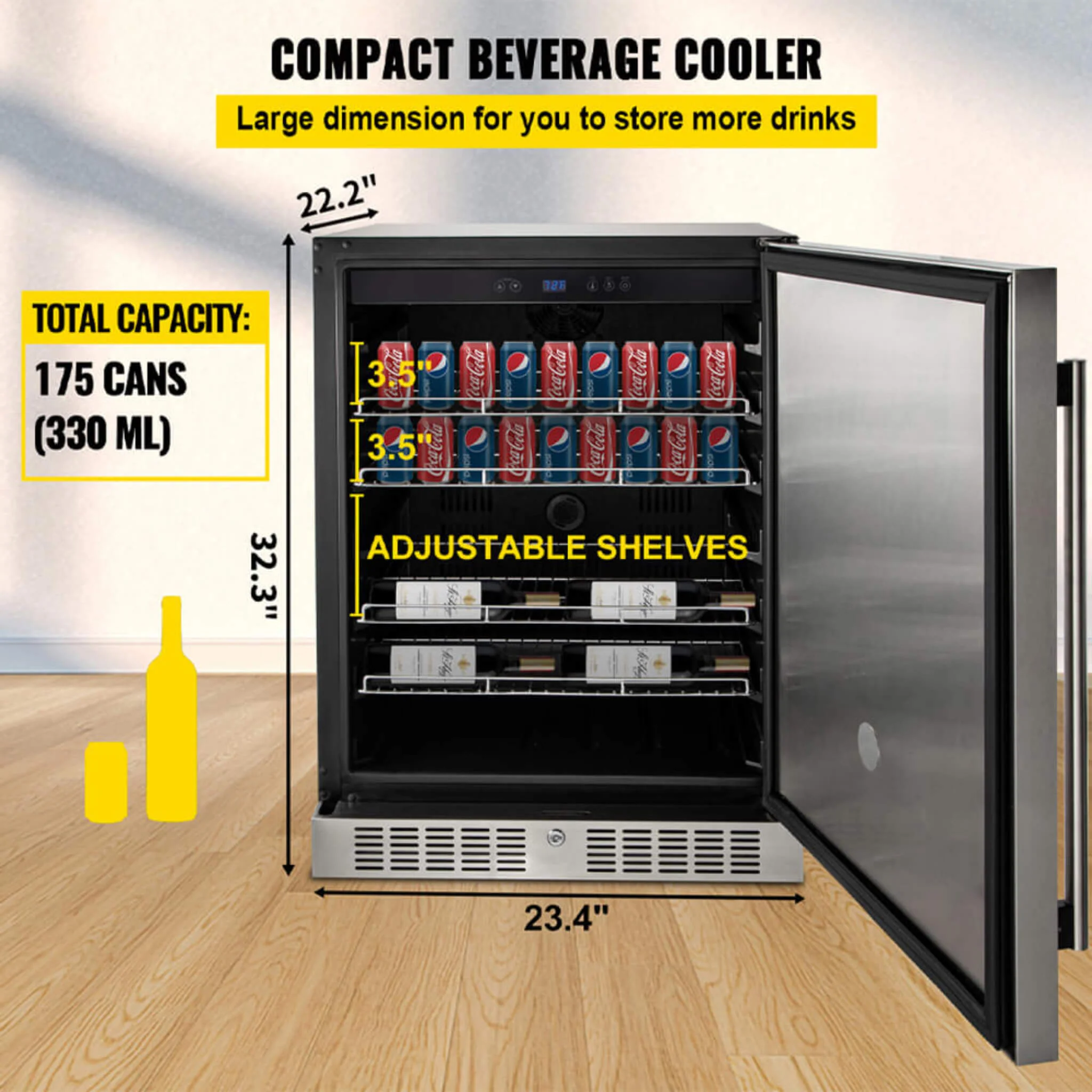 Premium 5.3 Cu.Ft Single Door Stainless Steel Built-In Wine Beverage Undercounter Refrigerator - Image 3