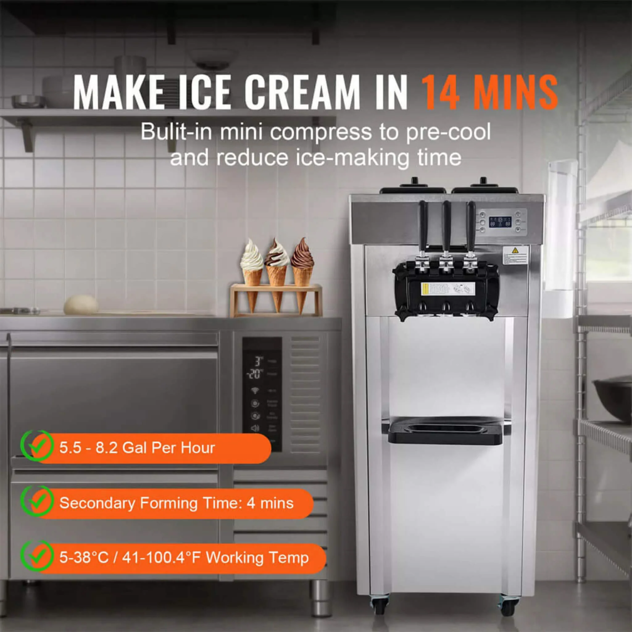 Premium Commercial 3-flavor Freestanding Soft Serve Ice Cream Machine Maker 21-31 L/H - Image 8