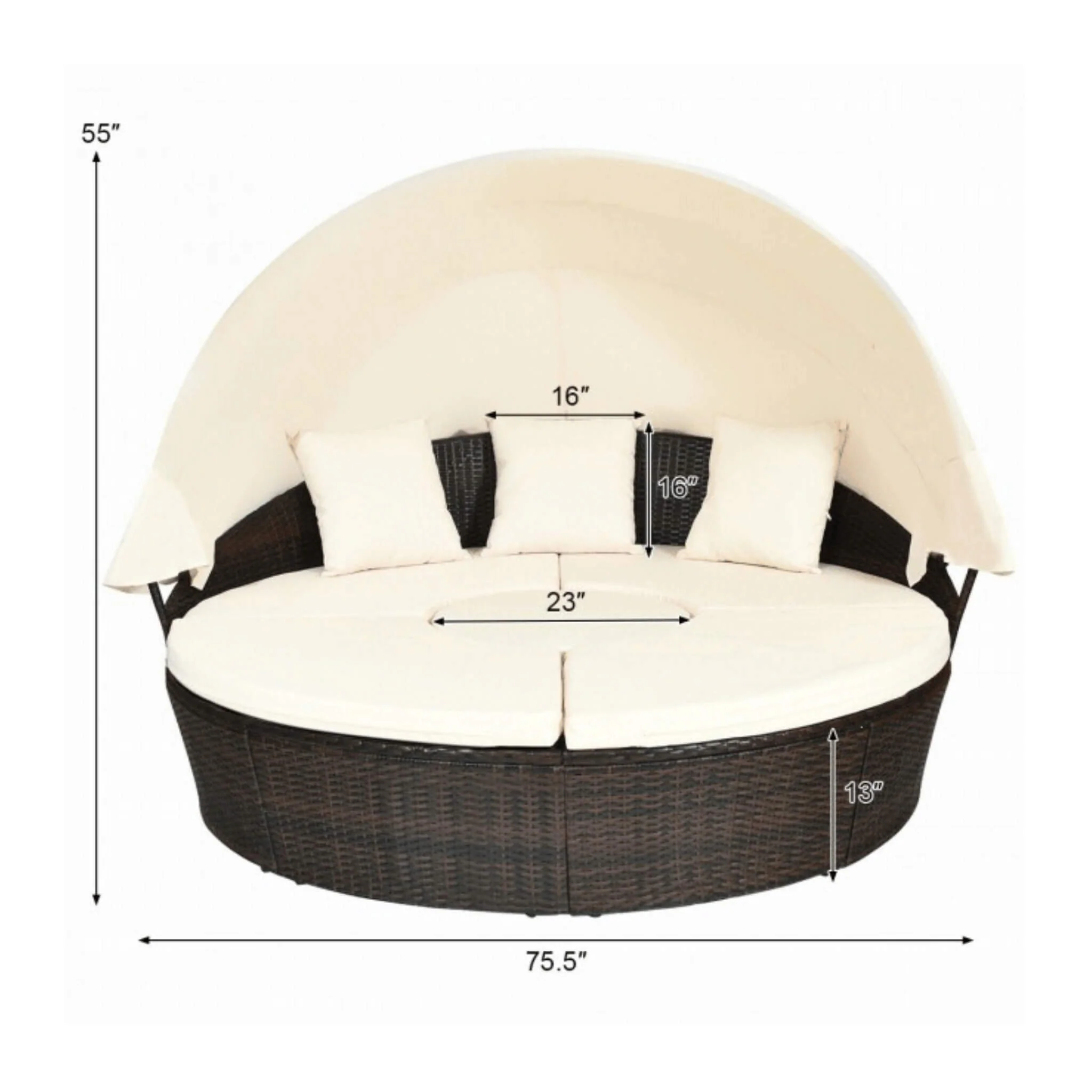 Premium Round Outdoor Patio Rattan Daybed W/ Canopy & Table 76" - Image 12