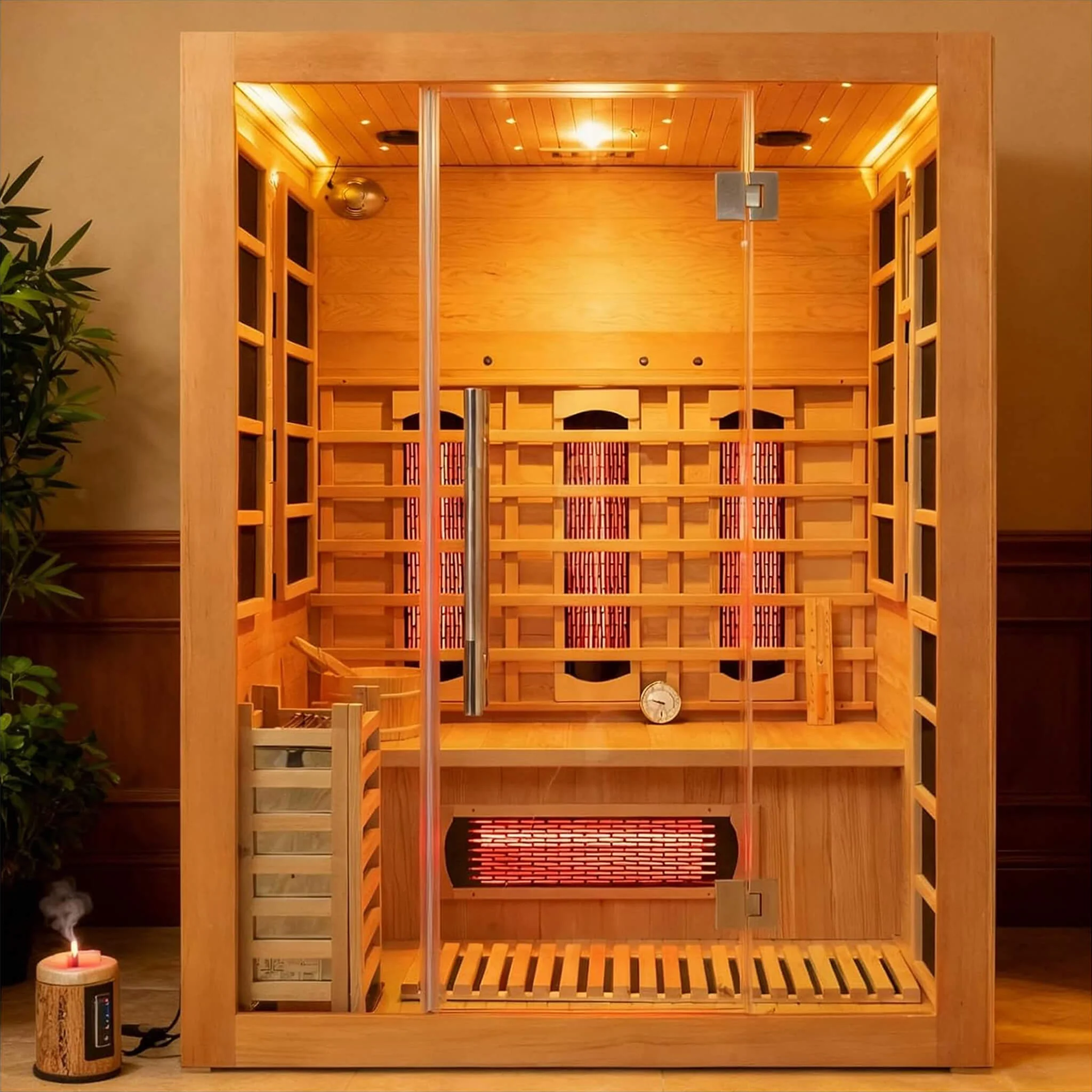 Rövia Aurora 3-Person Indoor Hybrid Sauna Room With Infrared And 4.5KW Steam Heaters - Image 7