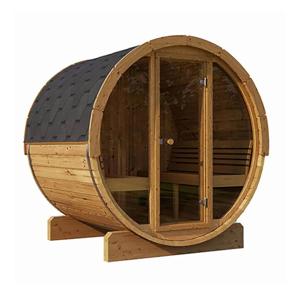 SaunaLife Model E7G Ergo Series 4-Person Outdoor Sauna Barrel with Glass Front - Image 6