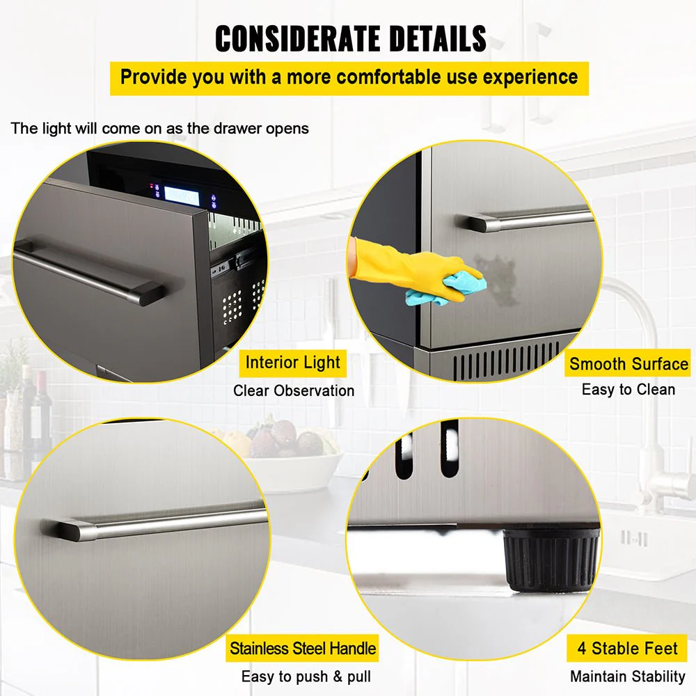 Small Double Drawer Stainless Steel Built-In Undercounter Beverage Refrigerator 5.1 Cu.Ft. - Image 10