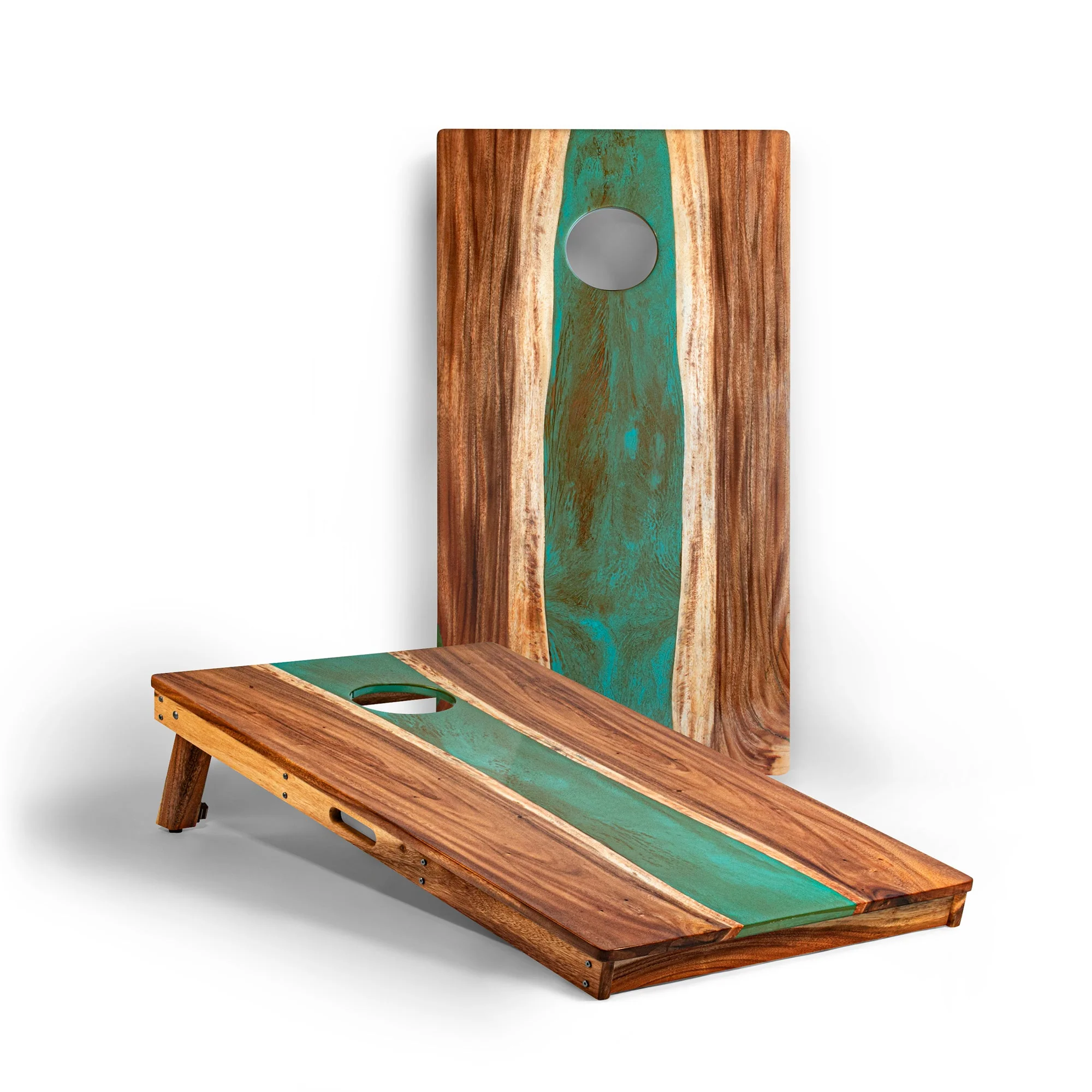 The River Epoxy Resin With Live Edge Acacia Pathfinder Art Cornhole Boards - Image 5