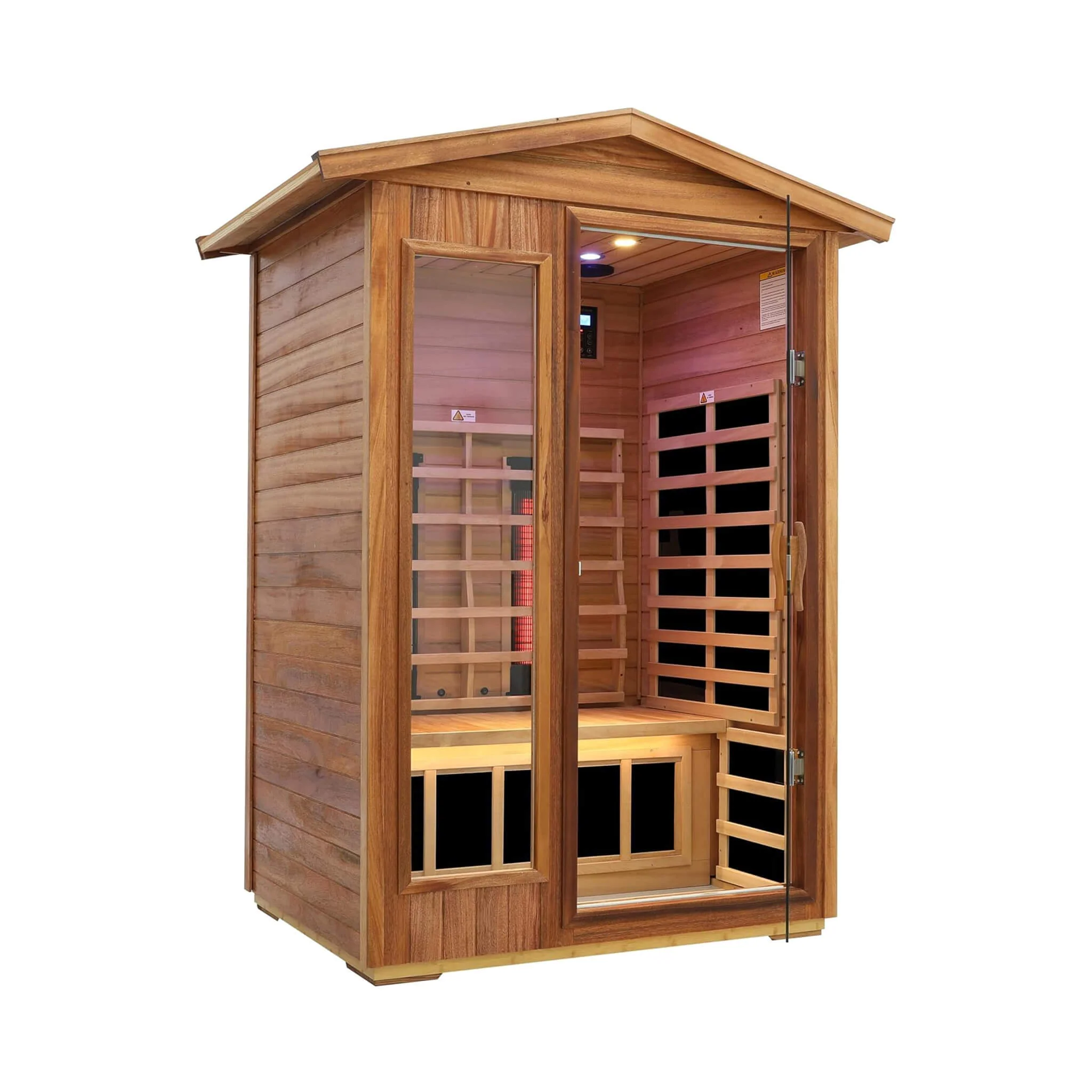 Thermora Deluxe 2-Person Outdoor Mahogany Low EMF Far Infrared Sauna with Bluetooth Audio and LED Lights - Image 2