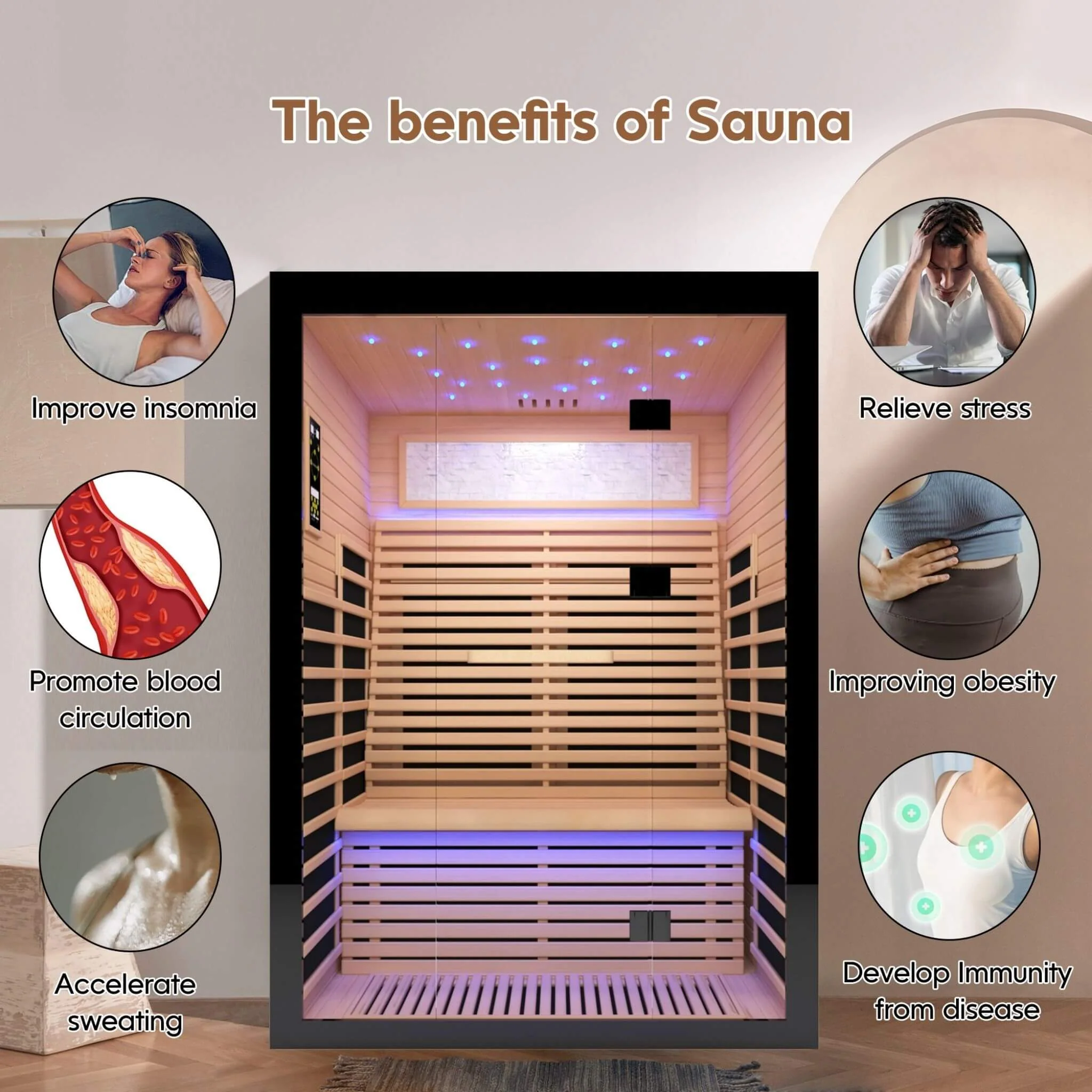 Thermora Luxury 2-Person Canadian Hemlock Wood Far Infrared Home Sauna - Image 2