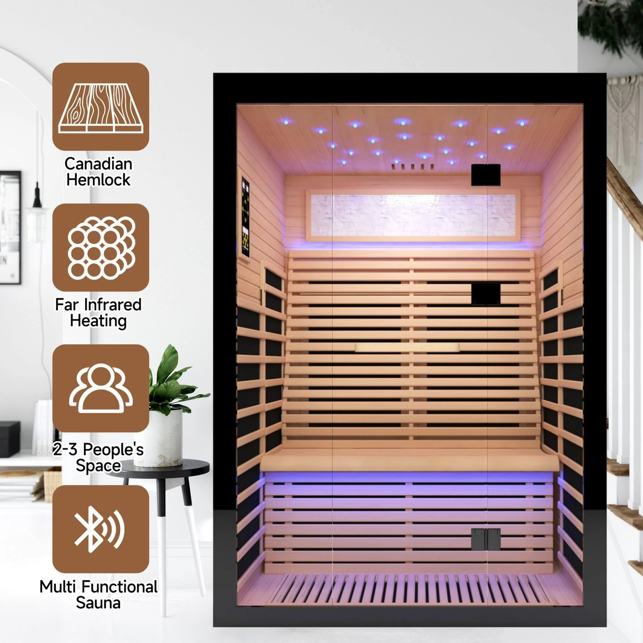 Thermora Luxury 2-Person Canadian Hemlock Wood Far Infrared Home Sauna - Image 7