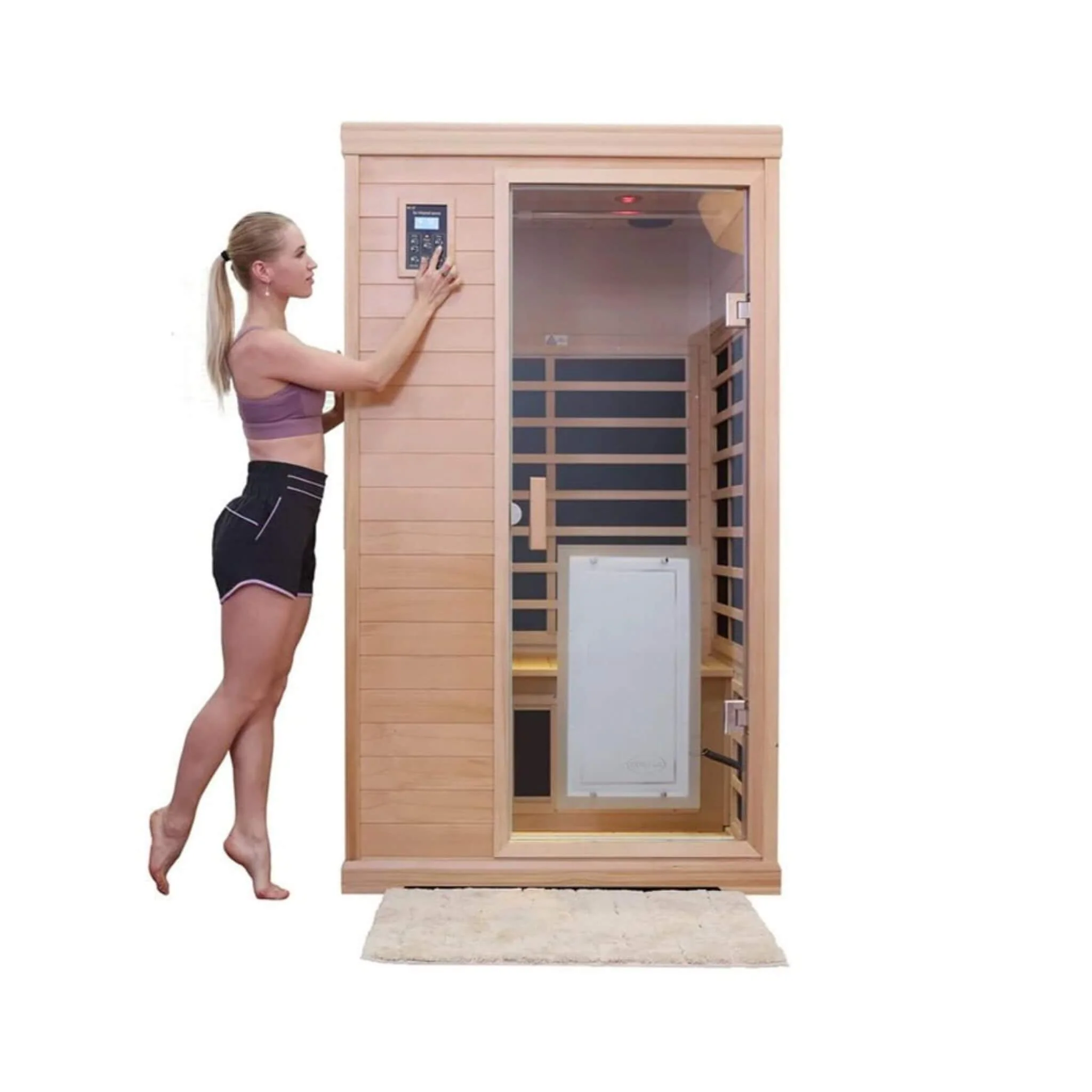 Thermora Luxury 2-Person Hemlock Wood FAR Infrared Sauna Room W/ Glass Door, 1750W - Image 4