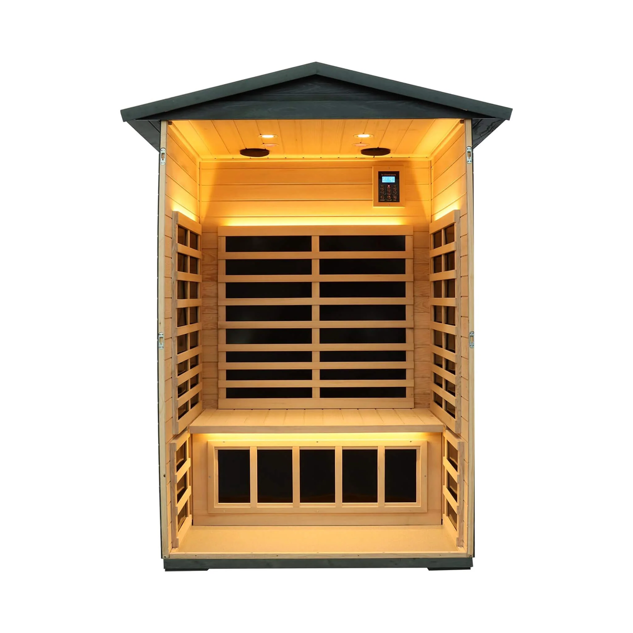 Thermora Premium 2-Person Black Carbonized Walnut Low EMF Far Infrared Outdoor Sauna with Bluetooth Audio and LED Lighting - Image 2