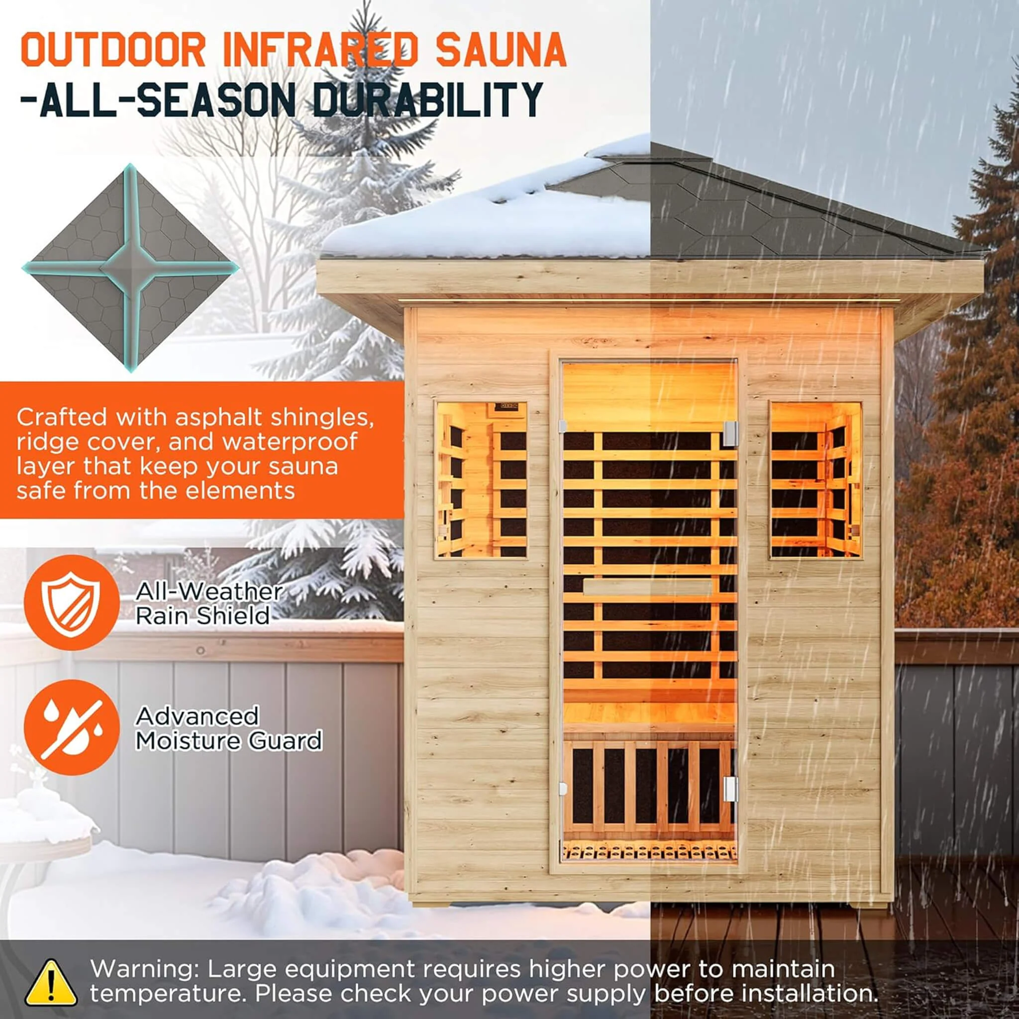 Thermora Zurich 3-Person Low EMF Spruce Wood Outdoor Infrared Sauna with Bluetooth Speakers and LED Lights - Image 7