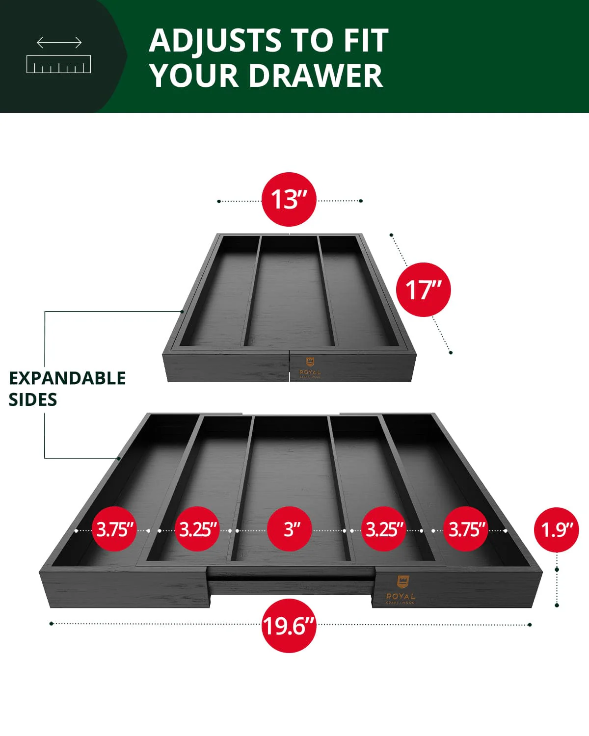 Utensil Drawer Organizer, Black (5 Slots) - Image 3