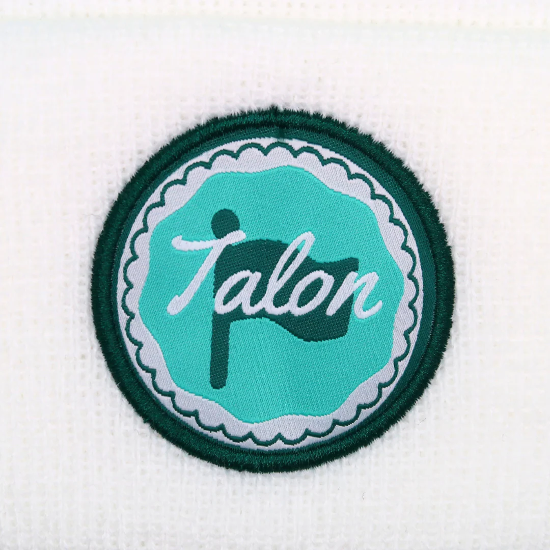 White Knit Beanie w/ Green & Teal Circle Logo - Image 2