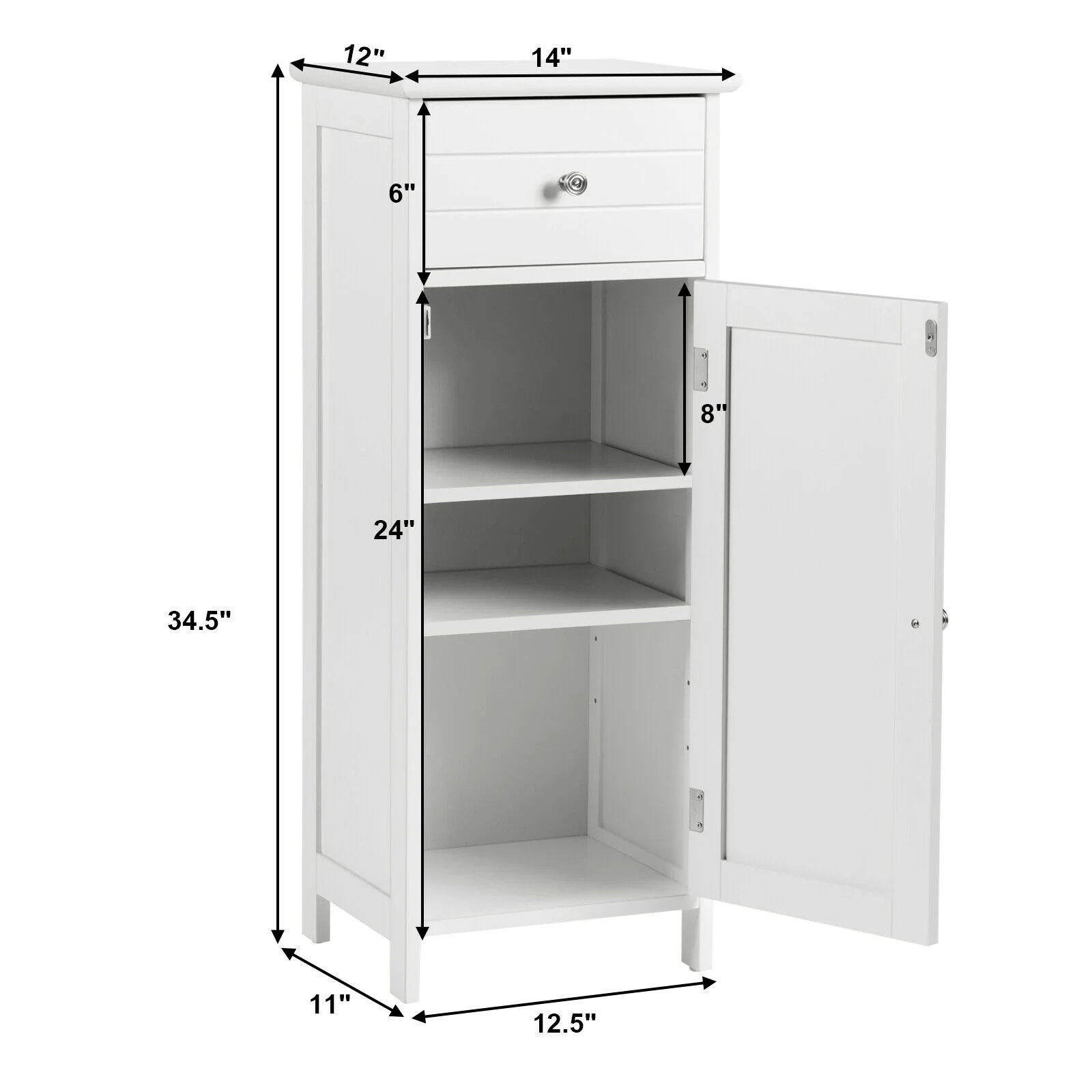 Wooden Bathroom Floor Storage Cabinet with Drawer and Shelf - Image 5